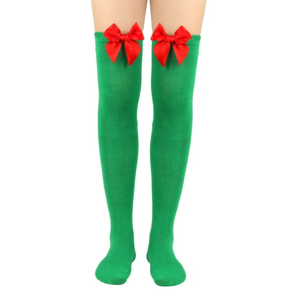 LWNYDPLSD Womens Fashion Long Socks Bowknot Pure Color Socks Thigh High Socks Over The Knee Socks Festival Christmas Clearance Sale Green