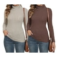 thumbnail image 1 of LWP 2 Pack Women's Ribbed Turtleneck Sweater Long Sleeve Stretchy Fall Winter Undershirts, 1 of 9