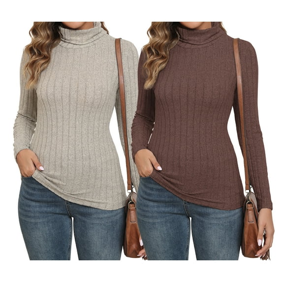 LWP 2 Pack Women's Ribbed Turtleneck Sweater Long Sleeve Stretchy Fall Winter Undershirts