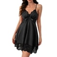 thumbnail image 1 of LWP Women Nightgown Sexy Sleepwear V-neck Modal Babydoll Lace Chemise Lingerie Lounge Dress, 1 of 9