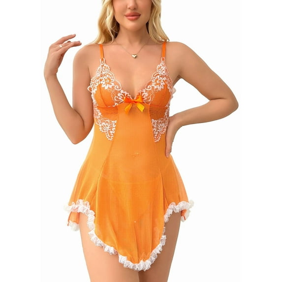 LWP Women Sexy Lace Chemise Sleepwear Mesh Nightgown Lingerie Babydoll Dress