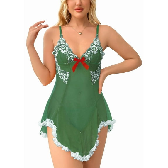 LWP Women Sexy Lace Chemise Sleepwear Mesh Nightgown Lingerie Babydoll Dress