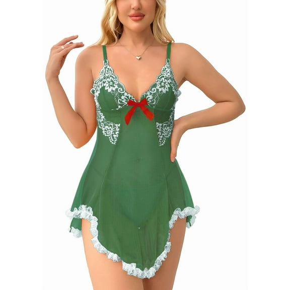 LWP Women Sexy Lace Chemise Sleepwear Mesh Nightgown Lingerie Babydoll Dress