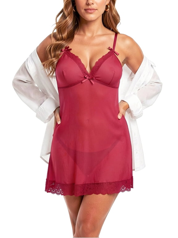 Babydoll Chemise Nightgown Sleepwear Lace V Neck Sexy Lingerie