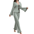 thumbnail image 1 of LWP Women's Pajama 2 Pieces Bowknot Set Casual Sleepwear Loungewear For Women V-Neck Long Sleeves with Pants, 1 of 11