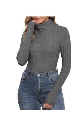 Women's Ribbed Turtleneck Sweater Long Sleeve Stretchy Fall Winter Undershirts
