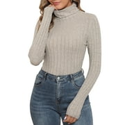 LWP Women's Ribbed Turtleneck Sweater Long Sleeve Stretchy Fall Winter Undershirts
