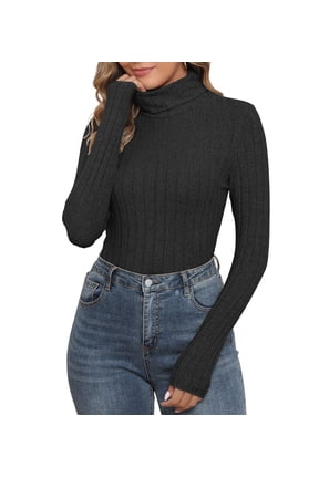 Women's Ribbed Turtleneck Sweater Long Sleeve Stretchy Fall Winter Undershirts