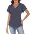 thumbnail image 1 of LWP Women's V Neck Short Sleeve Tops, Casual Loose Fit Ribbed Knit Blouses for 2026 Spring Summer Daily Wear, 1 of 9