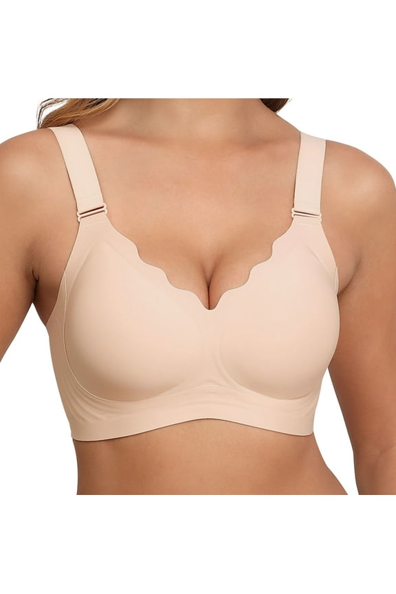 Womens No Underwire V Neck Wavy Bra Wireless Support Push up Bra Full Coverage Bralette Seamless Everyday Bra