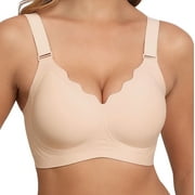 LWP Womens No Underwire V Neck Wavy Bra Wireless Support Push up Bra Full Coverage Bralette Seamless Everyday Bra