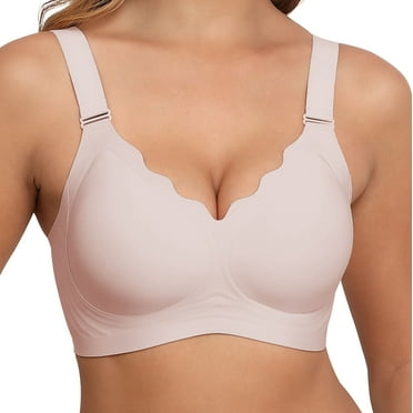 LWP Womens No Underwire V Neck Wavy Bra Wireless Support Push up Bra Full Coverage Bralette Seamless Everyday Bra