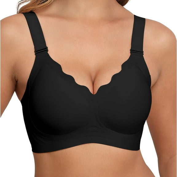 LWP Womens No Underwire V Neck Wavy Bra Wireless Support Push up Bra Full Coverage Bralette Seamless Everyday Bra