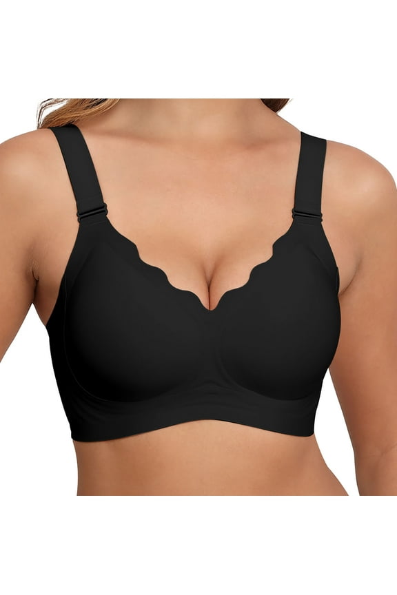 Womens No Underwire V Neck Wavy Bra Wireless Support Push up Bra Full Coverage Bralette Seamless Everyday Bra