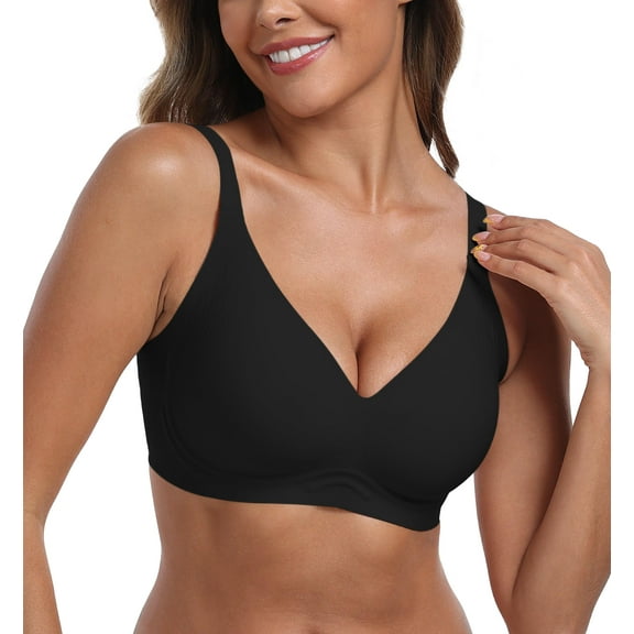 LWP Womens Seamless Bra No Underwire Comfortable Wireless Bralettes Push Up V Neck Bras Full Coverage Everyday Basic Bra