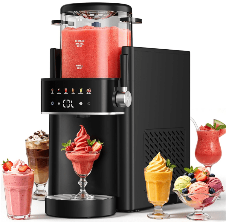 LWQ Slushie Machine, Ice Cream Maker, Slushy Machine for Home and Families, No ice needed with Rapid Chill & Temperature Control, Multi-function for Margarita, Frappé, Easy to Clean (Black)