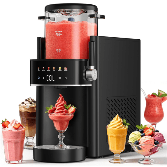 LWQ Slushie Machine, Ice Cream Maker, Slushy Machine for Home and Families, No ice needed with Rapid Chill & Temperature Control, Multi-function for Margarita, Frappé, Easy to Clean (Black)