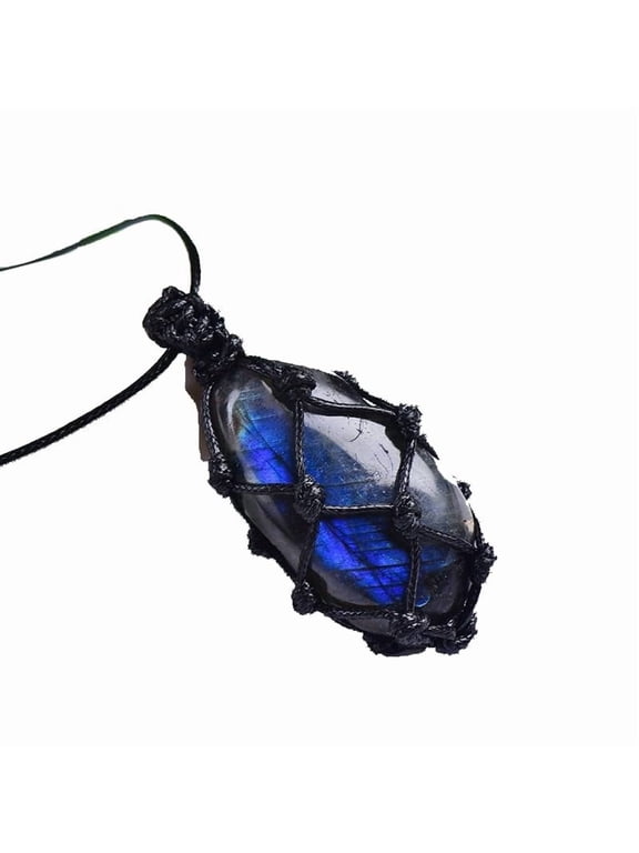 LWQCHW Labradorite Pendant Necklace  Natural Crystal Stone with Macramé Black Cord for Meditation and Spiritual Healing(3-4cm)