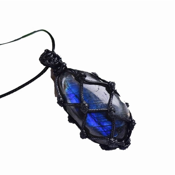 LWQCHW Labradorite Pendant Necklace Natural Crystal Stone with Macramé Black Cord for Meditation and Spiritual Healing(3-4cm)