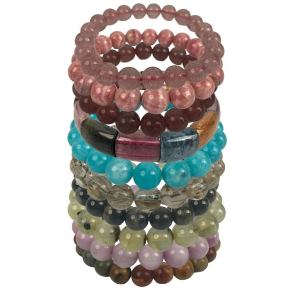 LWQCHW Multi-Color Healing Crystal Bracelet Pack Natural Gemstone Round Beads, Elastic Fit (Mixed 2)