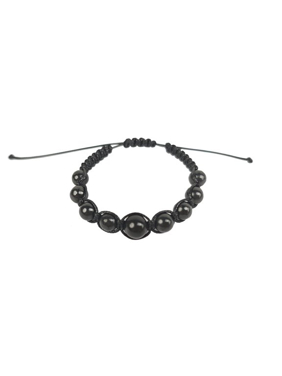 LWQCHW Natural Shungite Bead Bracelet - Adjustable Handmade Macrame Bracelet for Negative Energy Protection and Healing