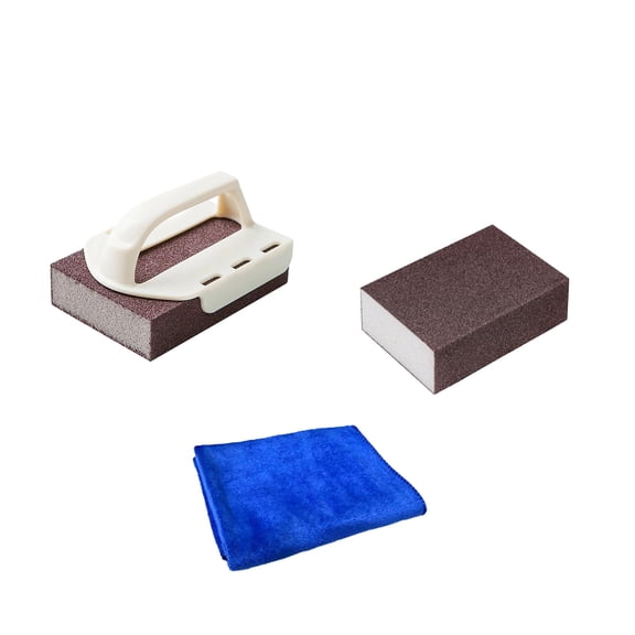 LWVITH 1 Set Carbide Kitchen Cleaning Sponge with Handle, Heavy Duty Rust Eraser Sponge for BBQ Grill Oven Cookware, 2/4/6 Sponges and Towel for Griddle Pan Ceramic Glass Top Stove