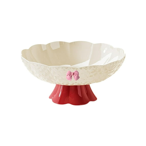 LWVITH 10 Inch Multicolor Bow Fruit Bowl, Plastic Serving Tray, Decorative Snack Candy Dish for Kitchen Table, Party Appetizer Plate, Lightweight Easy Clean Serving Bowl
