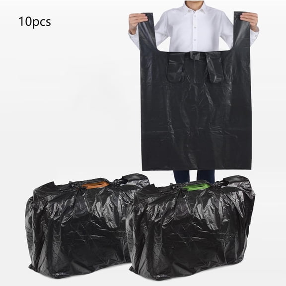 LWVITH 10 Pack Large Capacity Extra Thick Black Garbage Bags Heavy Duty Trash Bags for Household Kitchen Bathroom Clothes Blankets Storage Moving Packing Cleaning 43 x 30 Inches