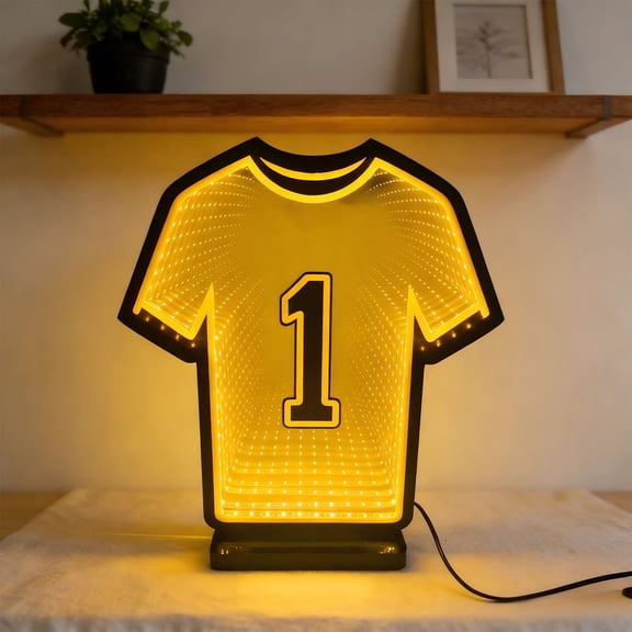 LWVITH 11" Acrylic Football Jersey LED Night Light, USB Powered Sports Themed Table Lamp with Base for Bedroom Man Cave Club Bar, Warm Glowing Desk Decor for Teen Boys, Xmas Birthday Gift for Fans
