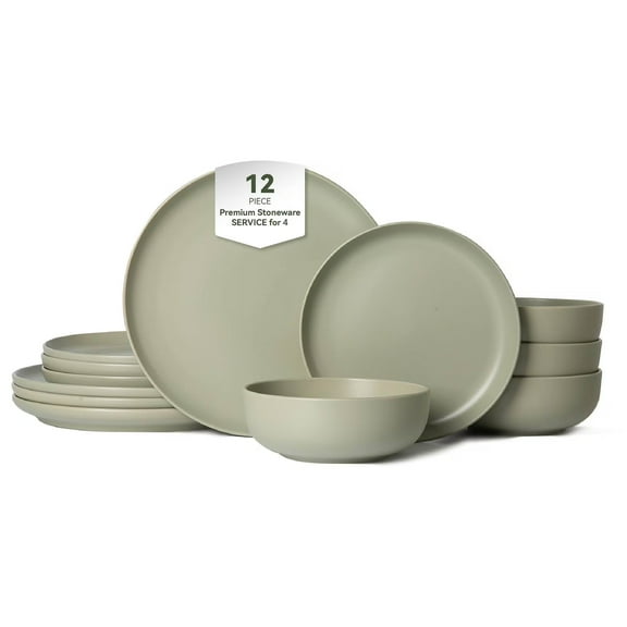 LWVITH 12 Pieces Stoneware Plates and Bowls Sets, Dinnerware Sets Service for 4, Stackable Matte Glaze Plates & Bowls, Handmade Ceramic Plates Set, Microwave and Dishwasher Safe,