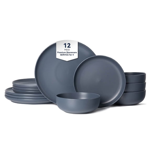 LWVITH 12 Pieces Stoneware Plates and Bowls Sets, Dinnerware Sets Service for 4, Stackable Matte Glaze Plates & Bowls, Handmade Ceramic Plates Set, Microwave and Dishwasher Safe,