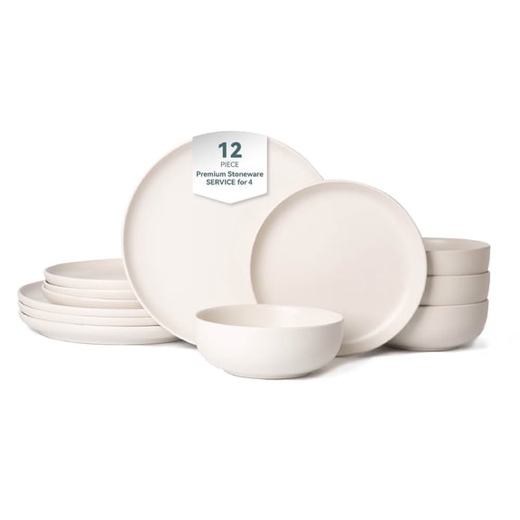 LWVITH 12 Pieces Stoneware Plates and Bowls Sets, Dinnerware Sets Service for 4, Stackable Matte Glaze Plates & Bowls, Handmade Ceramic Plates Set, Microwave and Dishwasher Safe,