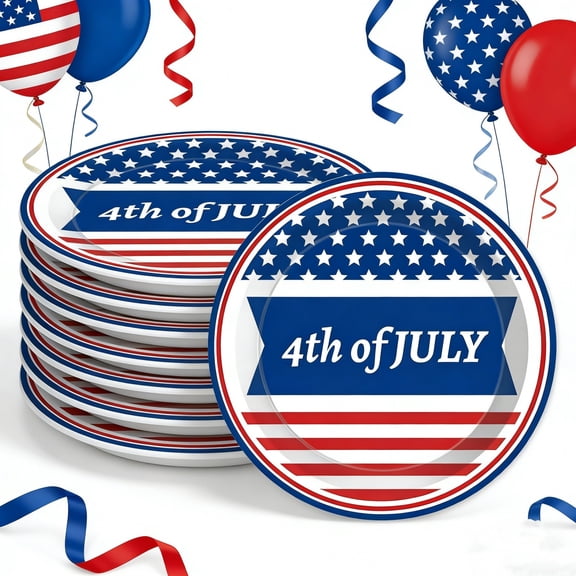 LWVITH 16 Pack Independence Day Paper Plates, 7-Inch Disposable Dinner Plates with Stars Stripes Design, Red White Blue Patriotic for July 4th Party, Sturdy and Festive, Party Supplies