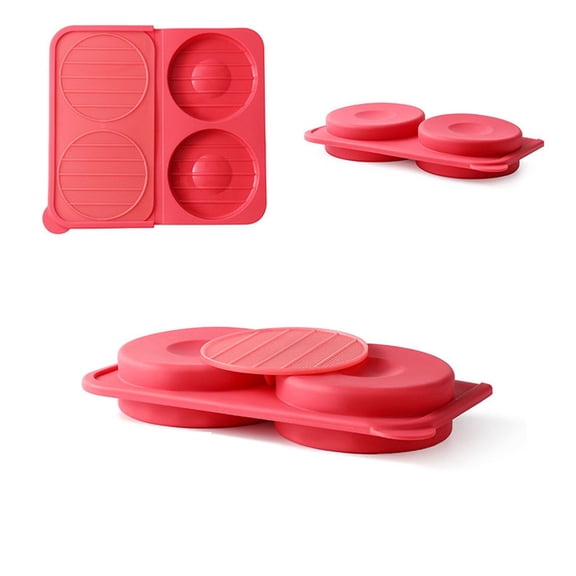 LWVITH 2 Cavity Silicone Burger Patty Mold for Kitchen and Grilling, Foldable Meat Press, Non-Stick, Easy Release, Shrimp and Fish Cake Maker, Compact Storage, BBQ Prep Tool, Homemade Hamburger Form