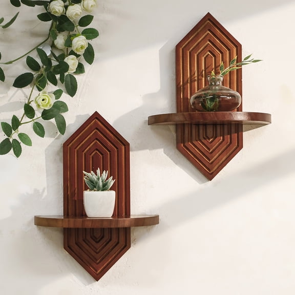LWVITH 2 PCS Arched Boho Walnut Wall Shelf, Mid Century Wooden Shelves, Wood Wall Mount Rainbow Shelf Rustic Floating Shelf for Plant Book, Bedroom Bathroom Living Room Indoor Hanging Decor