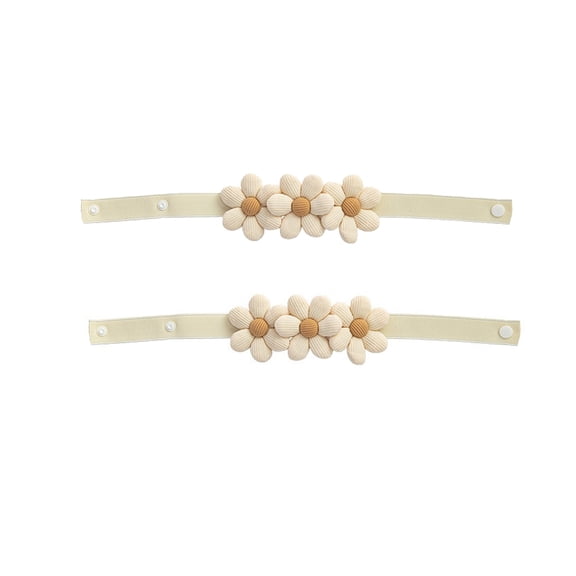 LWVITH 2 Pack Flower Curtain Tiebacks, Adjustable Cloth Drapery Holdbacks with Button Closure, Daisy Fabric Tie Back for Window Decor, Soft and Gentle on Sheer Linen Drapes, Rustic Boho Farmhouse