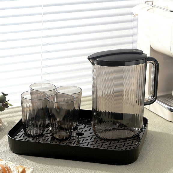 LWVITH 2L Cold Water Jug with Cup Tray Set, Plastic Pitcher for Iced Tea Lemonade, Beverage Dispenser with Tray for Parties, Food Grade Drink Container for Home Kitchen, Entertaining Gift