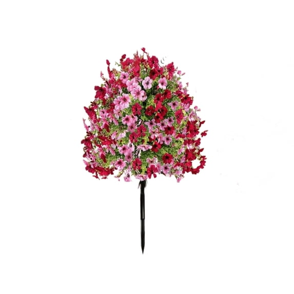 LWVITH 2pcs Pink Purple Violet Artificial Ground Stake Flowers, Fade Resistant Outdoor Fake Plant Greenery Bush, All Weather Garden Patio Lawn Decor Insert, Front Yard Curb Appeal Ornament