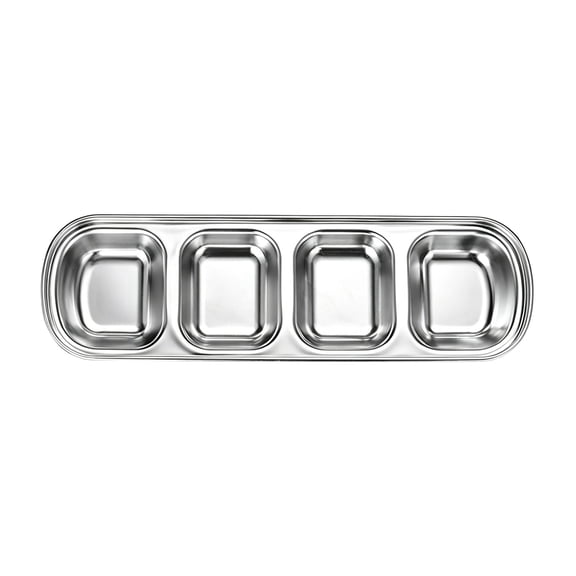 LWVITH 304 Stainless Steel Divided Dipping Tray, 4-Compartment Korean BBQ Seasoning Condiment Server Dish, Multi-Section Platter for Hot Pot Sushi Appetizer Snacks, Kitchen Housewarming Gift