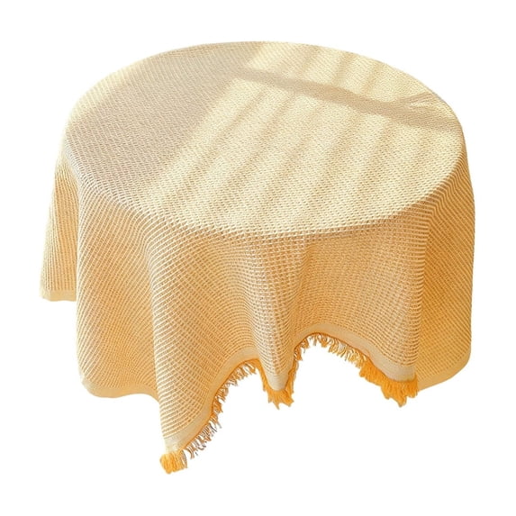 LWVITH 35 Inch Waffle Round Tablecloth with Tassels, Fits 24-32Inch Small Round Table, Multi Purpose Cover for Side Table Nightstand Sofa Arm, Decorative Background Cloth for Photography