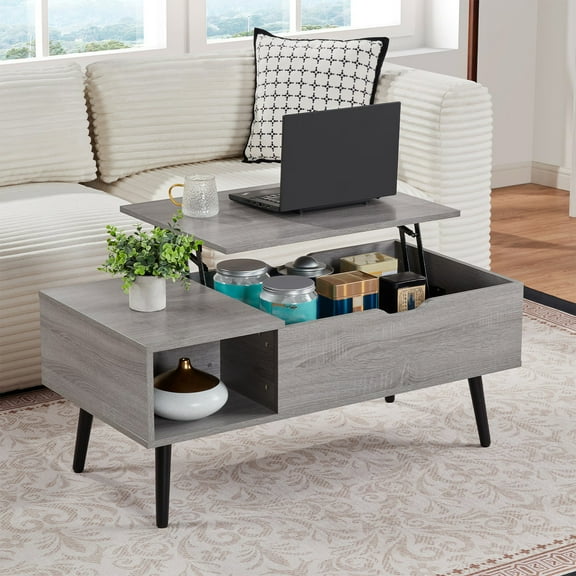 LWVITH 39" Wood Coffee Table for Living Room with Lifting Top, Lift Top Coffee Table with Storage, Small Coffee Table with Hidden Compartment & Shelf, Living Room Table Furniture,