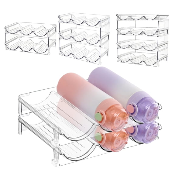 LWVITH 4-Tier Transparent Stackable Wine Bottle Rack, Detachable Plastic Organizer for Kitchen Pantry Bar Counter, Clear Storage Shelf for Water Soda Beer Bottles, Space Saving Beverage Holder