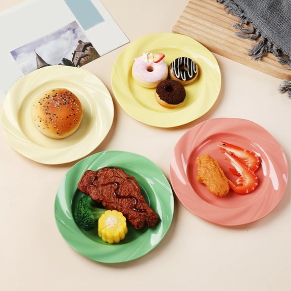 LWVITH 4PCS Ceramic Look Breakfast Plates Set Stylish Swirl Dinnerware for Home Kitchen Restaurant Aesthetic Tableware for Everyday Meals Beige 7.76 Inch for Family Dining