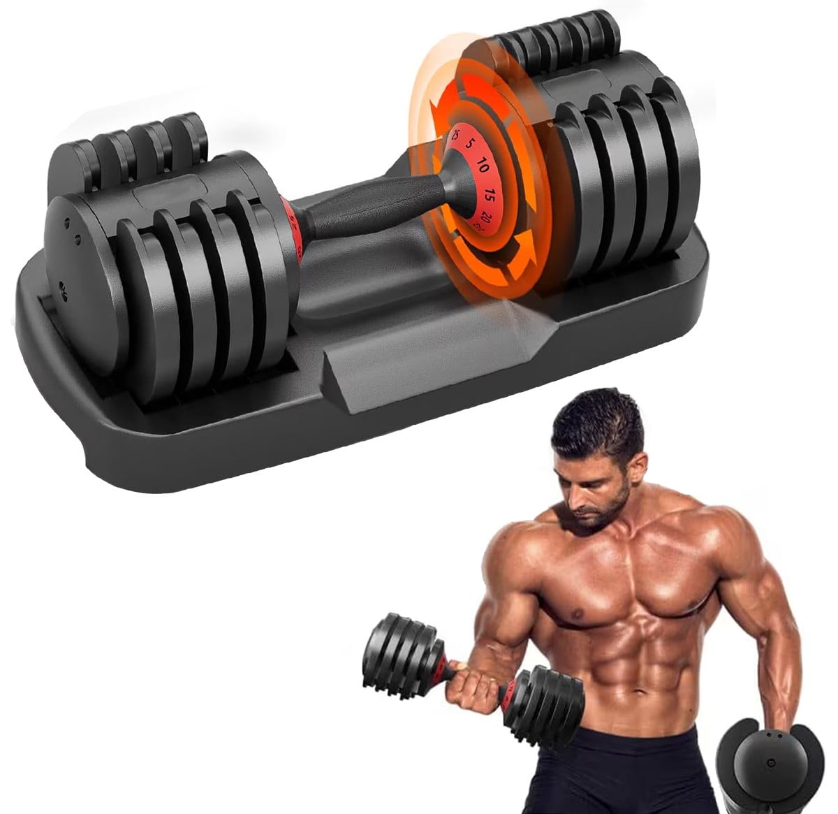 LWVITH 5 in 1 Adjustable Dumbbells Set, 5-25LB 5Levels 1 Hand Adjustable Weights Dumbbells Set with Rack, Dumbbell with Anti-Slip Texture Handle for Home Gym Suit both Men and Women,