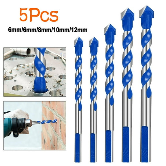 LWVITH 5 Piece Tile Drill Bit Set 6-12mm, Carbide Triangular Shank Masonry Bits for Glass Ceramic Porcelain, Hard Alloy Wall Hole Cutter Tool for Bathroom Kitchen, Concrete Brick Drilling Kit