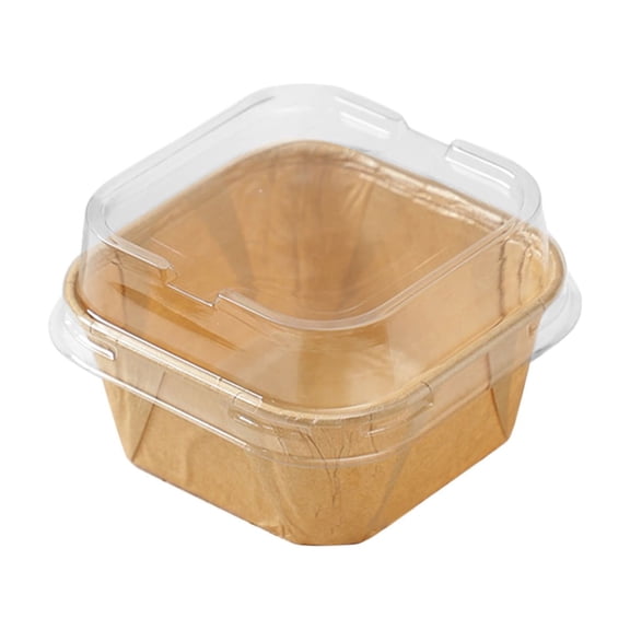 LWVITH 50 Pack 3.34" Square Clear Lid Paper Cup Takeout Containers, Disposable Bakery Dessert Packaging Boxes for Fruit Mousse Cake Slice Brown, Bento Pastry Carrier for Party Retail Home Bakers
