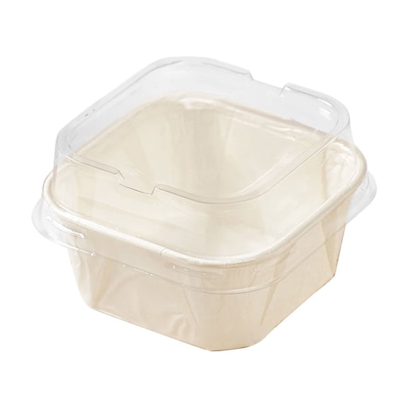 LWVITH 50 Pack 3.34" Square Clear Lid Paper Cup Takeout Containers, Disposable Bakery Dessert Packaging Boxes for Fruit Mousse Cake Slice Brown, Bento Pastry Carrier for Party Retail Home Bakers