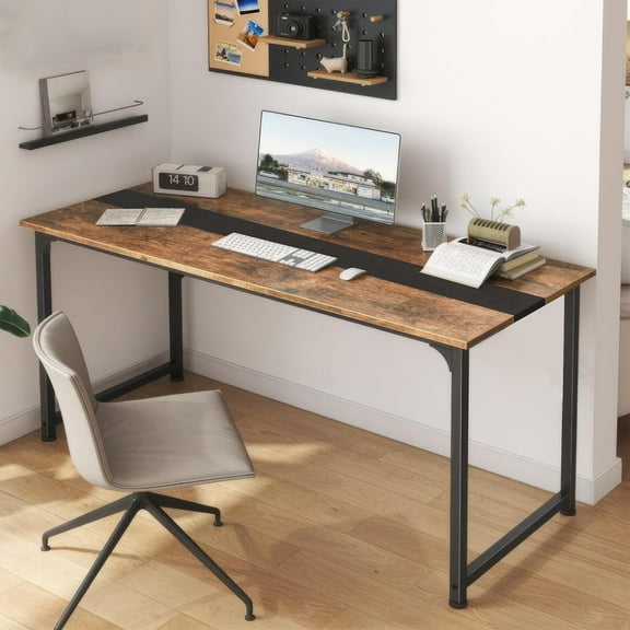 LWVITH 59.8 Inch Large Computer Desk for Home Office, Wooden Tabletop Office Desk Sturdy Metal Frame Writing Desk, Modern Simple PC Desk Table for Study Work, No Wheels, Large Legroom