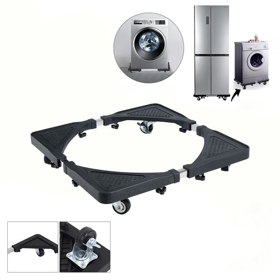 LWVITH Adjustable Appliance Rolling Tray Dolly, 360° Swivel Caster Wheel Base Stand for Washer Dryer Refrigerator Freezer, Heavy Duty Mobile Drainage Platform for Indoor Laundry Room, Moving Tool