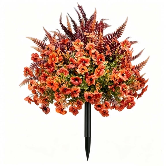 LWVITH Artificial Fall Flowers Ground Stakes for Garden Yard, Faux Autumn Bushes with Orange Red Foliage, Realistic Fake Shrub Decor for Porch Entryway Planter, Thanksgiving Home Outdoor, 19.7in